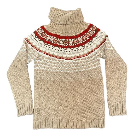 Cassis Fair Isle Cowl Turtleneck Rink Sweater Ski Wool Blend Tan Women's L Cozy - Picture 2 of 10